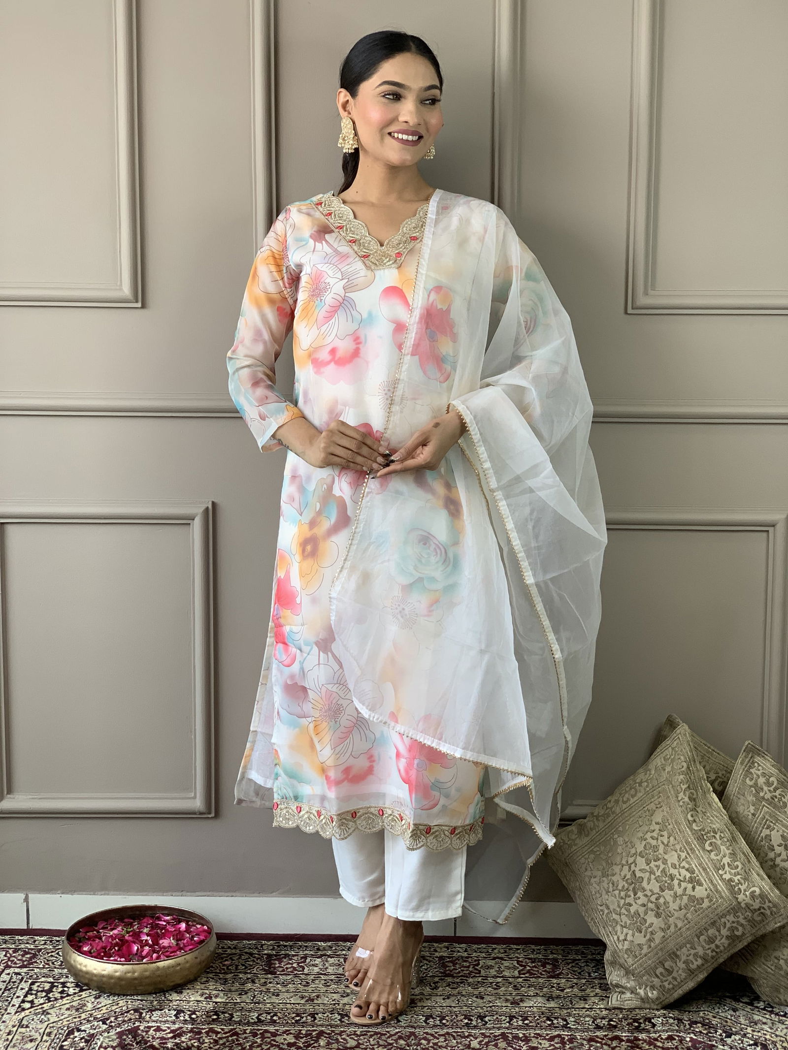 Kalaai Designer Organza Printed Kurti With Bottom Dupatta Wholesale Market In Surat
